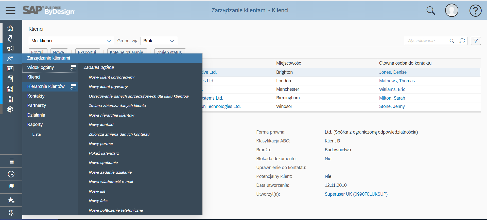 SAP Business ByDesign - Hierarchie klientów